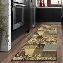 Ottomanson Ottohome Collection Non-Slip Rubberback Damask Design Indoor Rug,  Brown/Green
