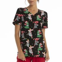 Scrubstar Women's "Christmas Creatures" V-Neck Print Top