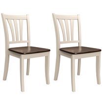 CorLiving Dillon Curved Vertical Slat Backrest Cream And Brown Solid Wood Dining Chairs