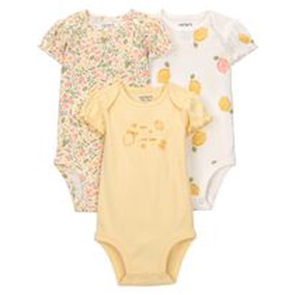 Carter's Child of Mine Infant Girl Short Sleeve 3pk Bodysuits Lemon Yellow