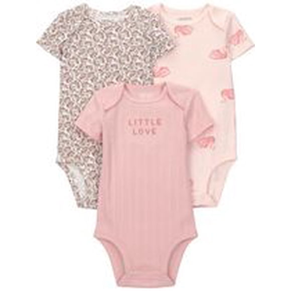 Carter's Child of Mine Infant Girl 3pk Bodysuits Short Sleeve Pink Floral Love
