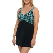 Krista Women's V-neck Ruched Front Nylon Spandex Swimdress