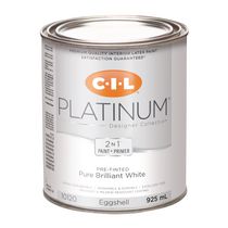 Peinture d'intérieur 2 en 1 préteintée CIL® Platinum®, blanc brillant pur / blanc, coquille d'œuf, 925 mL