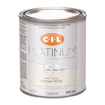 Peinture d'intérieur 2 en 1 préteintée CIL® Platinum®, blanc antique / blanc cassé, coquille d'œuf, 945 ml
