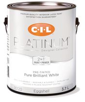 Peinture d'intérieur 2 en 1 préteintée CIL® Platinum®, blanc brillant pur / blanc, coquille d'œuf, 3,78 litres