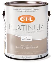 Peinture d'intérieur 2 en 1 préteintée CIL® Platinum®, sable pur du désert du Sahara / beige, coquille d'œuf, 3,78 litres