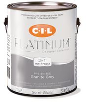 Peinture d'intérieur 2 en 1 préteintée CIL® Platinum®, gris granit / gris, semi-lustré, 3,78 litres