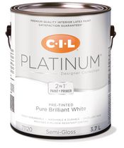 Peinture d'intérieur 2 en 1 préteintée CIL® Platinum®, blanc brillant pur / blanc, semi-lustré, 3,78 litres