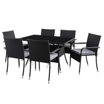 Ensemble de salle à manger rectangulaire Parksville avec chaises empilables - Finition noire / Coussins gris cendre 7pc