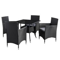 CorLiving Parksville 5-Piece Square Resin Wicker Patio Dining Set - Black Finish/Ash Grey Cushions