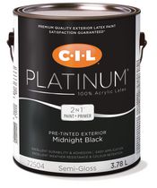 Peinture extérieure préteintée 100 % acrylique CIL® Platinum™, noir minuit/noir, semi-lustré, un gallon (3,78 litres)