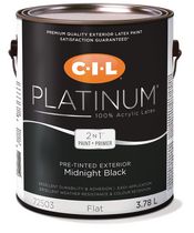 Peinture extérieure acrylique préteintée CIL® Platinum™ 2 en 1, noir minuit/noir, mat, un gallon (3,78 litres)