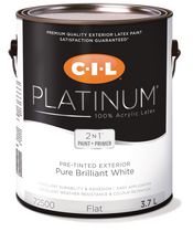 Peinture et apprêt acryliques extérieurs préteintés CIL® Platinum™ 2 en 1, blanc brillant / blanc, mat, 3,78 litres