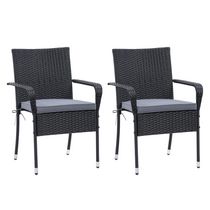 CorLiving Parksville 2-Piece Resin Wicker Patio Armchair Set Stackable - Black Finish/Ash Grey Cushions