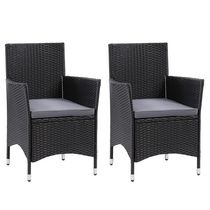 CorLiving Parksville 2-Piece Resin Wicker Patio Armchair Set - Black Finish/Ash Grey Cushions