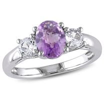 Tangelo 1.80 Carat T.G.W. Amethyst and Created White Sapphire Sterling Silver Three-Stone Ring