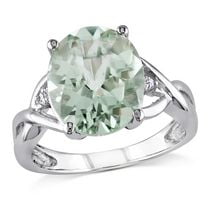 Bague cocktail Tangelo avec améthyste verte 4,33 CT PBT et accents de diamants en argent sterling