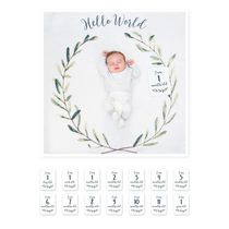 Lulujo - 1ère année de bébé - jalon mensuel photographie fond Prop, couverture et jeu de cartes - Hello World Wreath