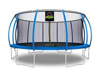 Machrus Moxie Pumpkin-Shaped Outdoor Trampoline Set with Premium Top-Ring Frame Safety Enclosure, 16 FT - Blue