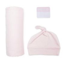 Lulujo Baby Hello World Newborn Bamboo Hat and Swaddle Blanket Set
