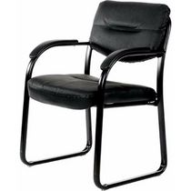 Nicer Furniture Scratch Resistant with Arms And Sled Base Side Black Leather Guest Chair