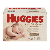 Lingettes pour bébés Nourish & Care de Huggies, Soins pour peau sensible, parfumées, 6 emballages à couvercle rabattable, 56 lingettes par emballage (336 lingettes au total)