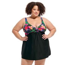 Krista Plus Women's Twisted D-Cup One Piece Swim Dress with Two-way Adjustable straps