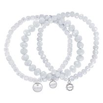 Ti Amo Crystal Glass Beaded Set of 3 White Bracelet