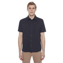 Dark Black Men's 4 Way Stretch Jaquard Mesh Knit  s/s button down shirt