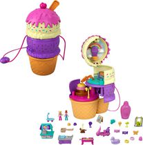 Polly Pocket Spin ‘n Surprise Compact Playset, Ice Cream Cone Shape, Playground Theme, 3 Floors, 25 Accessories