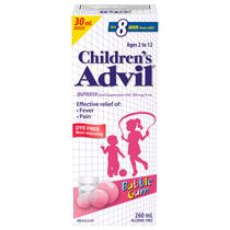 Children's Advil Fever and Pain Relief Ibuprofen Oral Suspension, Dye Free, Bubble Gum, 260 mL
