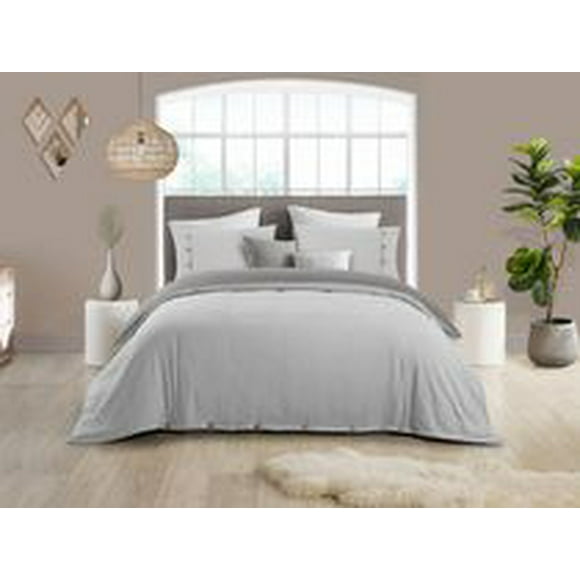 Ensemble de housse de couette réversible en tissu froissé naturel ultra doux - Fermeture à boutons élégante