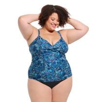 Krista Plus Haut de maillot de bain croisé tankini à col en V pour femme avec bretelles ajustables et soutien de la poitrine