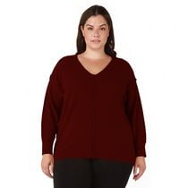 Devoted Taille Plus Femme Pull col V à coutures apparentes