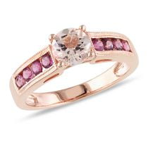 Bague cocktail Tangelo avec morganite et tourmalines roses 1-1/6 CT PBT en argent sterling plaqué de rhodium rosé