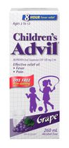 Children's Advil Fever and Pain Relief Ibuprofen Oral Suspension, Dye Free, Grape, 260 mL