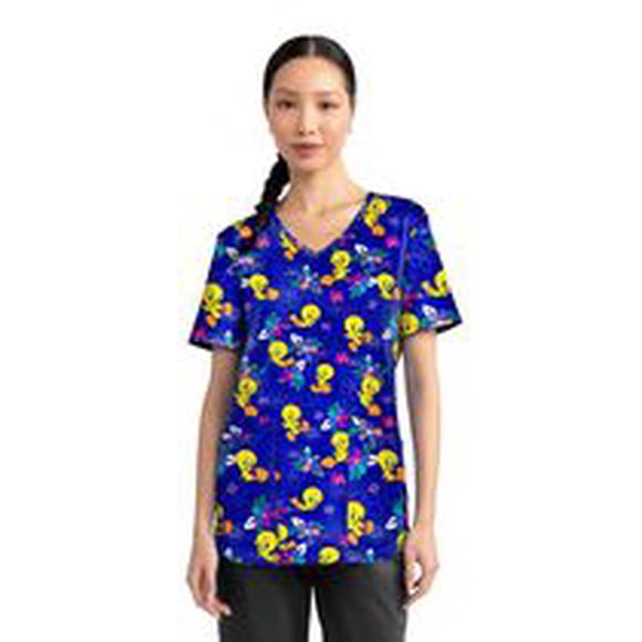 Scrubstar Fashion Collection Women’s Tweety-Rific Print V-Neck Scrub Top, Sizes XS–3XL