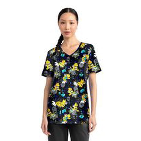 Blouse médicale imprimée Cute As Can Be de la collection Fashion Scrubstar pour femmes, à encolure en V, tailles XS–3XL