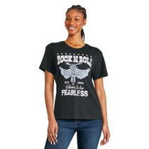 T-shirt à imprimé graphique Rock N Roll The Pink Closet pour femmes