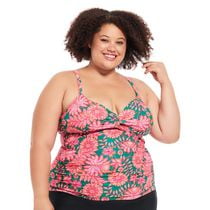 Krista Plus Women's V Neck Camisole Tankini Swim Top with Adjustable Straps and Bust Support