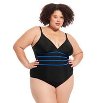 Krista Plus Size 1PC W/Binding Women's V-Neck One Piece Swimsuit