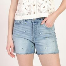 Bloom Girl, short en jean brodé à ourlet effiloché, tailles TP à TG