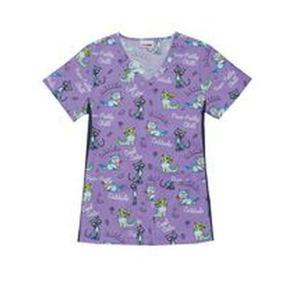 Purrfectly Chill V-Neck Print Scrub Top