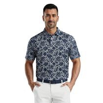 PGAT TOUR Course Essentials Men's All Over Tropical Print Short Sleeve Polo Shirt