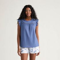 Mexx Women’s Knit Eyelet Sleeveless Ruffled Blouse