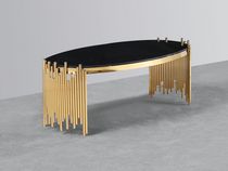 Table basse K-Living Venus avec plateau en verre noir et base en acier inoxydable poli doré