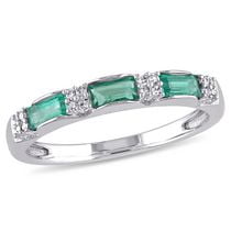 Miabella 3/8 Carat T.G.W. Emerald and Diamond-Accent 10K White Gold Three Stone Anniversary Ring