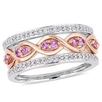 Miabella 3-Piece Set 1/3 Carat T.G.W. Pink Sapphire and 1/4 Carat T.W. Diamond 14k White Gold Infinity Ring Set