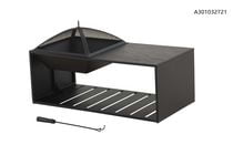 FOYER D’EXTÉRIEUR SUR TABLE BASSE AVEC RANGEMENT POUR LE BOIS
