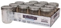 Bernardin Pot de maçon décoratif à col large, 500 ml, avec couvercles et bandes, 12 unités